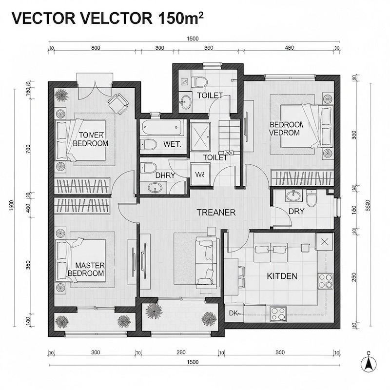 Căn hộ 3 phòng ngủ cao cấp 120m2 - 150m được thiết kế với không gian sang trọng tận dụng tối đa không gian và ánh sáng tự nhiên