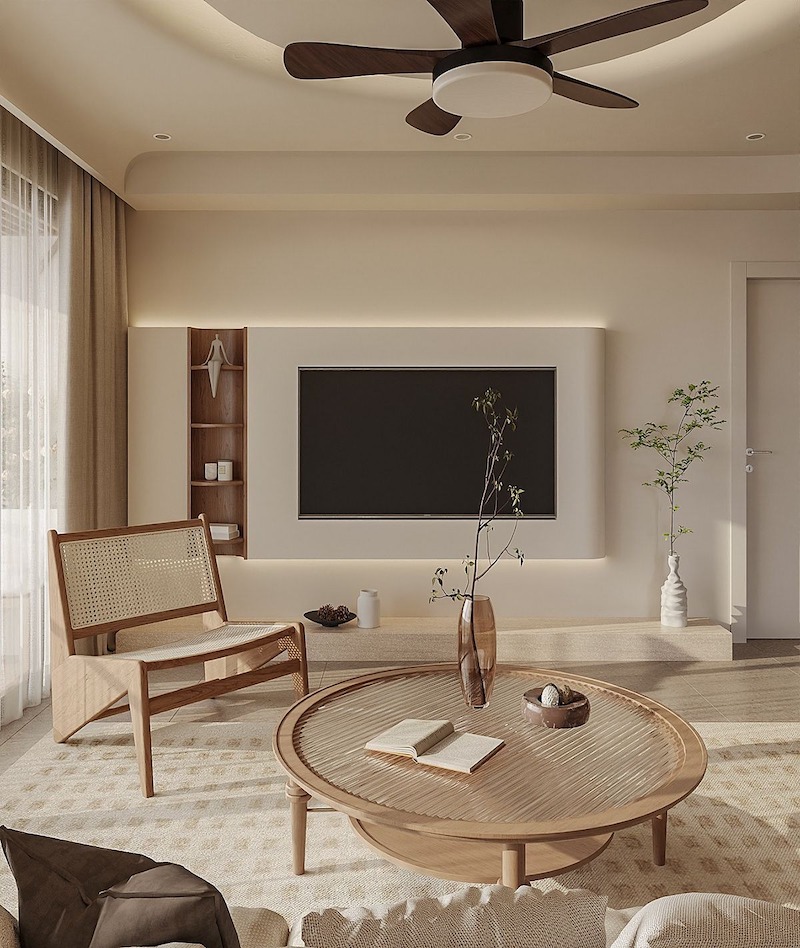 Với diện tích 45m2, căn phòng sử dụng bảng màu beige và kem chủ đạo, giúp đánh lừa thị giác khiến không gian trông rộng rãi và thoáng đãng hơn