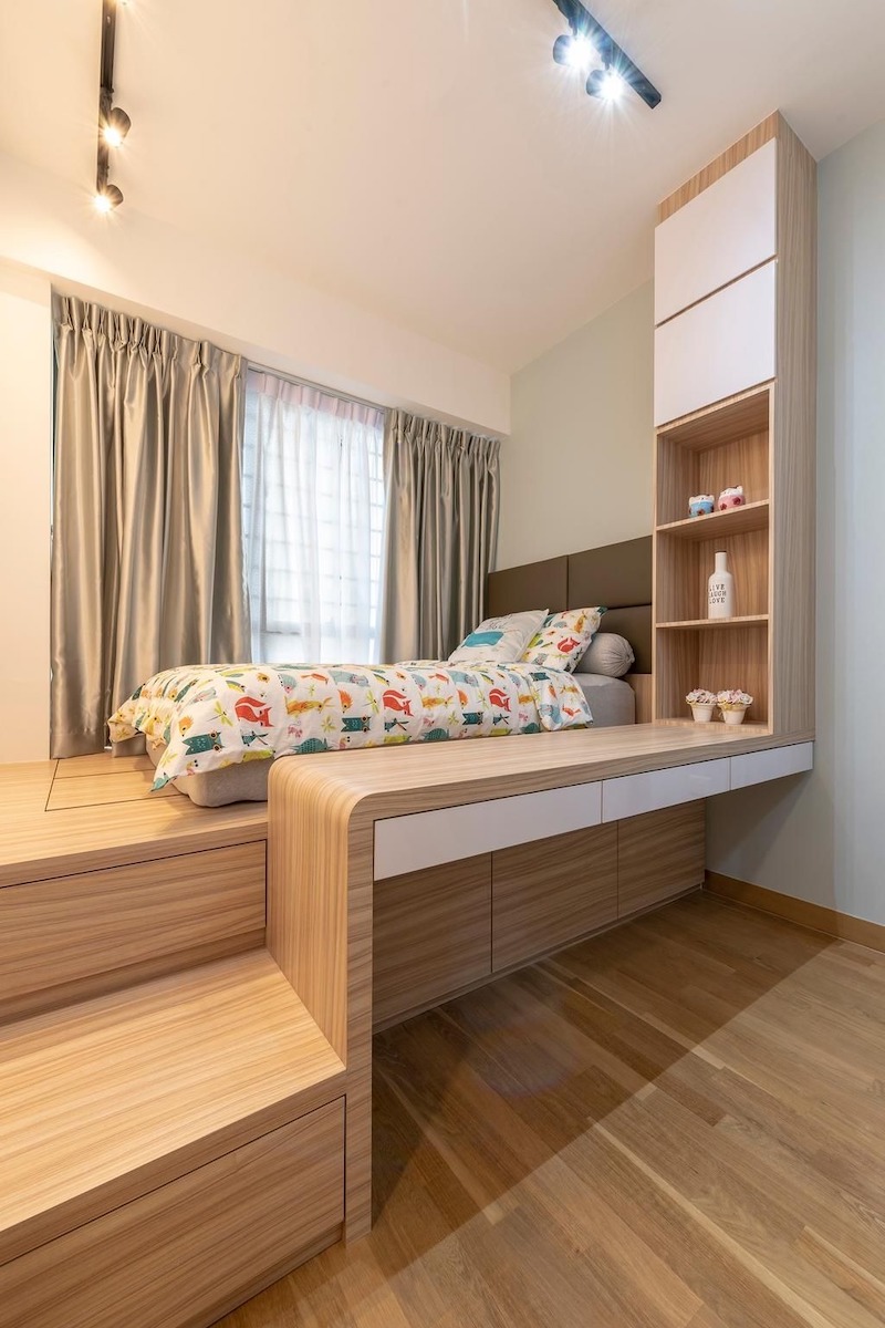 Giường bục thông minh có ngăn kéo tích hợp là giải pháp lưu trữ hoàn hảo cho phòng ngủ nhỏ, giữ cho không gian nghỉ ngơi luôn ngăn nắp và thoáng mát 