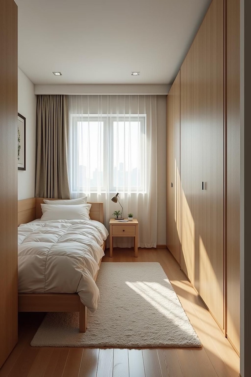 Thiết kế tối giản, hạn chế đồ đạc thừa thãi giúp phòng ngủ trở nên thư thái, kết hợp tông màu dịu nhẹ để mang lại giấc ngủ sâu và ngon hơn 