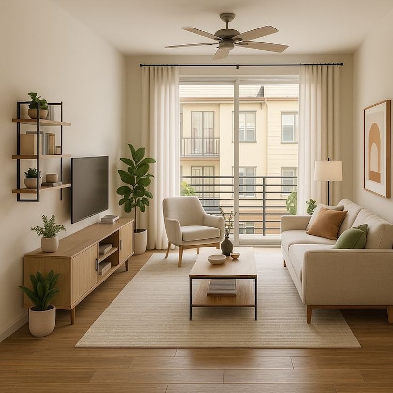 Thiết kế mở giữa bếp và phòng khách tận dụng tối đa ánh sáng tự nhiên, mang lại cảm giác thư thái, nhẹ nhàng đặc trưng của phong cách Bắc Âu