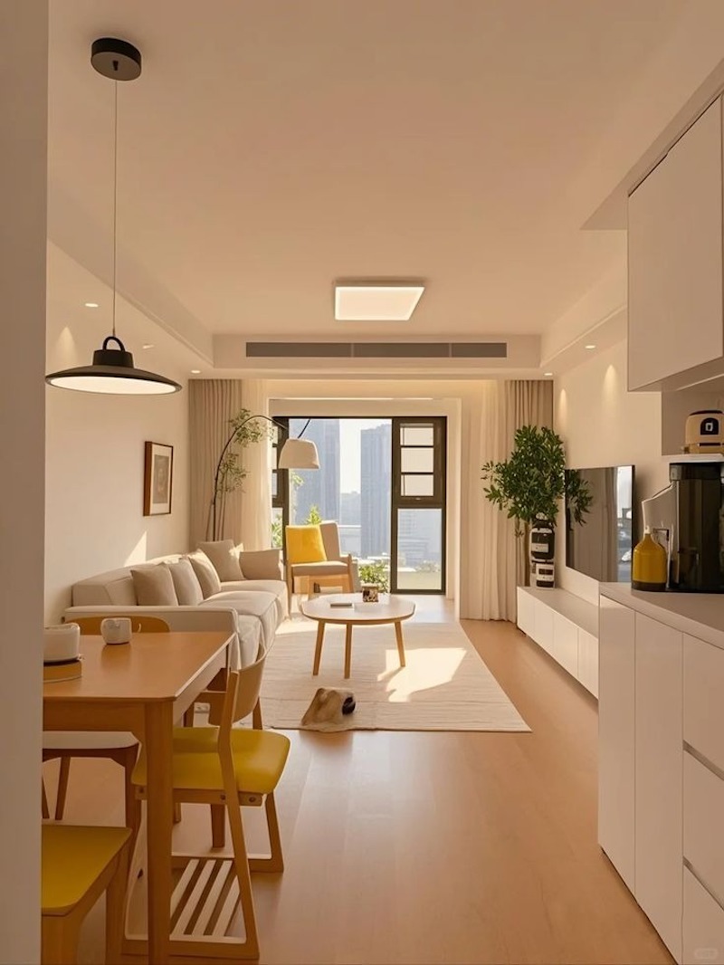 Nội thất dáng thấp với đường cong mềm mại trong phong cách Hàn Quốc giúp phòng khách thoáng đãng, an toàn và mang lại vẻ đẹp vô cùng nhẹ nhàng