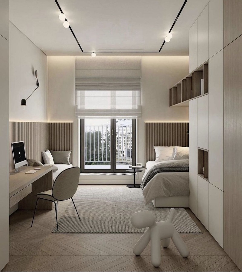 Phòng ngủ Master trong căn hộ 50m² cần ưu tiên bố trí nội thất gọn gàng, tối ưu lưu trữ và giữ ánh sáng, thông thoáng 