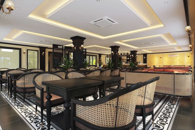 Nhà hàng Indochine thường sử dụng đồ nội thất tiện nghi, có đệm ngồi và tựa lưng, đảm bảo trải nghiệm thoải mái cho khách hàng