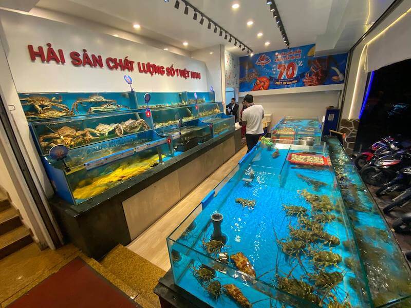 Vị trí đặt bể hải sản ảnh hưởng trực tiếp đến khả năng thu hút khách, chứng minh độ tươi sống, giảm mùi, tối ưu vận hành và tăng tỷ lệ gọi món giá cao