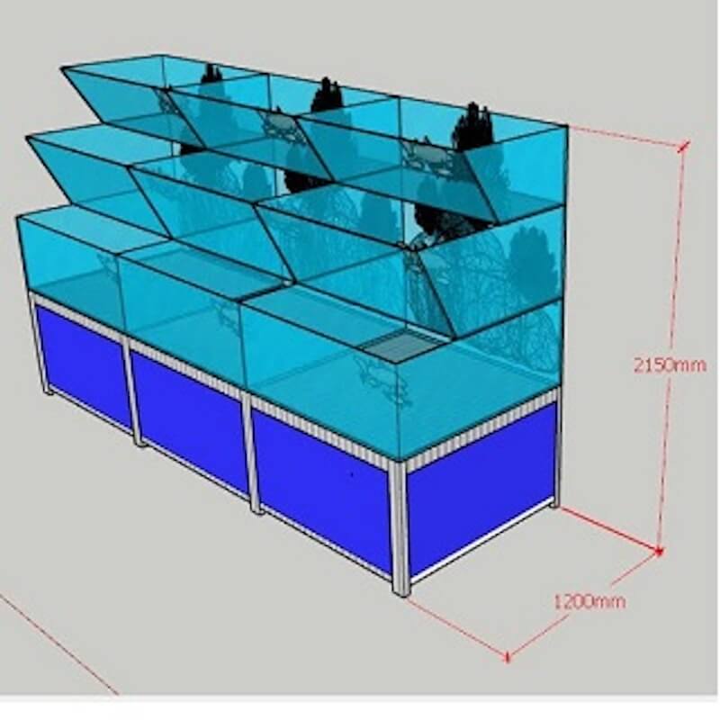 Các tầng xếp chồng lùi dần giúp thực khách quan sát trọn vẹn mọi chủng loại mà không bị che khuất