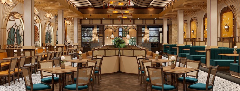 Ánh sáng tự nhiên kết hợp đèn vàng dịu tạo trải nghiệm thoải mái, thư giãn cho thực khách trong mỗi bữa ăn Indochine