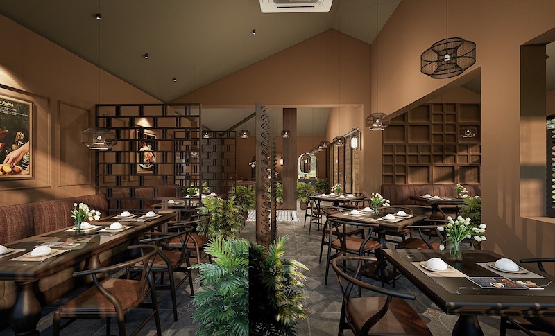 Nội thất bằng gỗ tự nhiên và chất liệu mộc mạc mang hơi thở nhiệt đới, đồng thời giữ bản sắc Indochine truyền thống