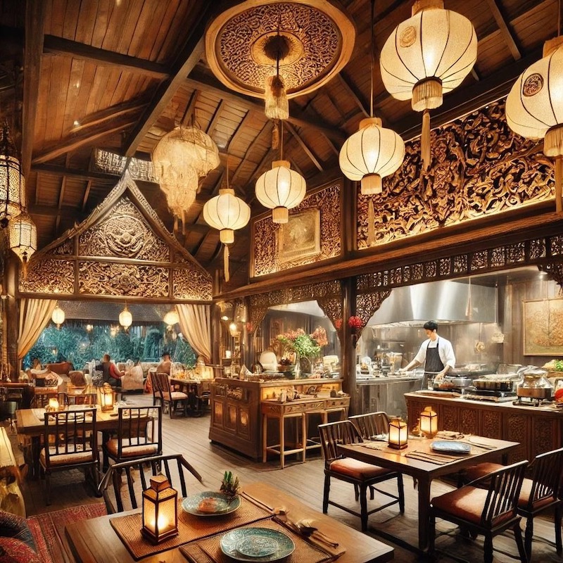 Khi thiết kế nhà hàng Thái, cần đảm bảo văn hóa chân thực, cân bằng màu sắc, công năng tiện nghi, ánh sáng ấm áp, vệ sinh dễ dàng và tôn trọng yếu tố Phật giáo 