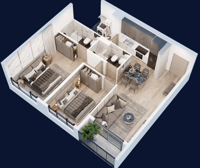 Bản vẽ phối cảnh 3D đảm bảo mặt bằng có sự riêng từ cho các thành viên trong gia đình