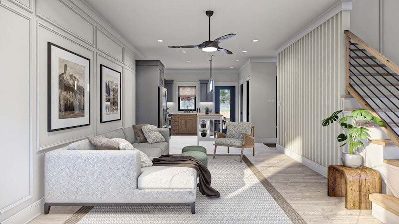 Phòng khách lớn dễ kết hợp thêm khu vực thư giãn, góc đọc sách hoặc quầy bar nhỏ mà không gây chật chội