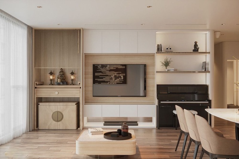 Ánh sáng khu vực thờ nên dịu, ổn định, tránh đèn màu hoặc nhấp nháy, không chiếu trực tiếp vào bát hương, giữ không gian trang nghiêm, thanh tịnh 