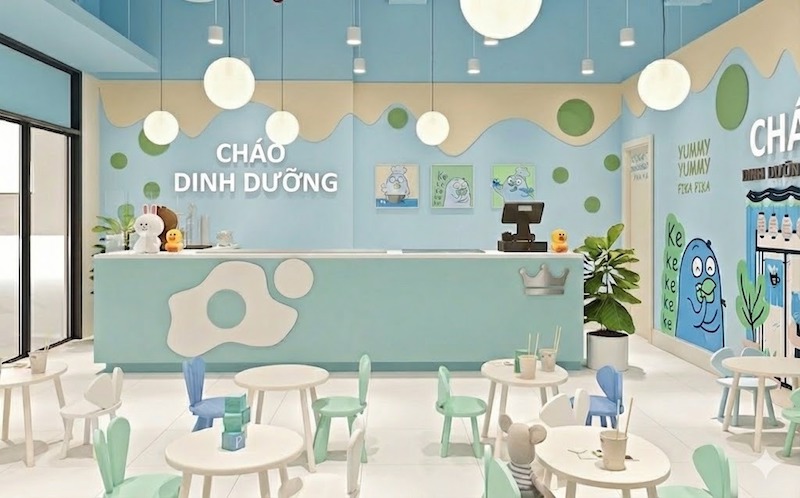 Màu sắc sáng, ánh sáng đều giúp khu vực ăn uống luôn sạch sẽ, thoáng đãng và tạo cảm giác dễ chịu cho phụ huynh khi ở lại quán. 