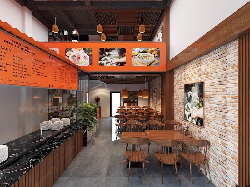 Bố trí ánh sáng và hệ thống thông gió hợp lý giúp quán phở luôn sáng thoáng, giảm mùi nấu ăn, giữ không khí dễ chịu, tăng trải nghiệm khách và cải thiện hiệu quả vận hành 