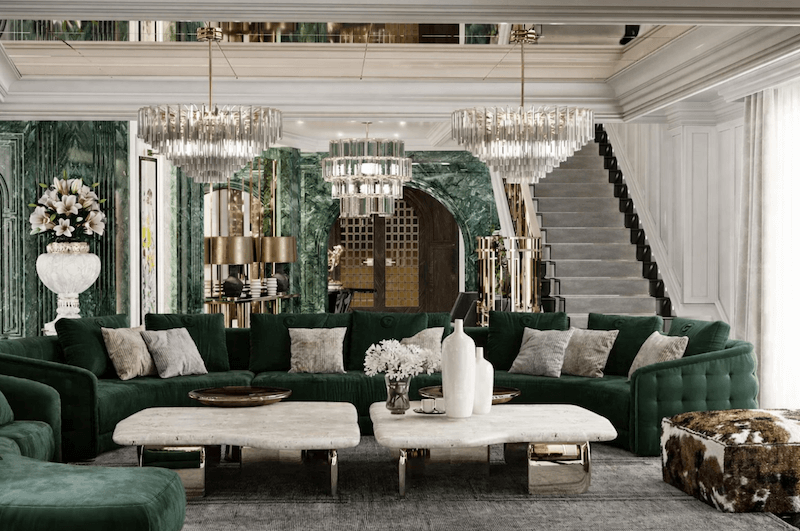 Không gian Indochine Modern với gam xanh trầm, vật liệu tự nhiên và ánh sáng tinh tế, mang lại cảm giác sang trọng, thư thái và đậm bản sắc Á Đông