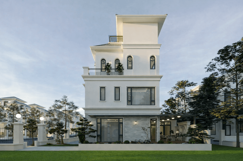 Biệt thự phong cách Địa Trung Hải với gam màu sáng, hình khối mềm mại và không gian mở, mang lại cảm giác thư thái, gần gũi thiên nhiên và bền vững theo thời gian