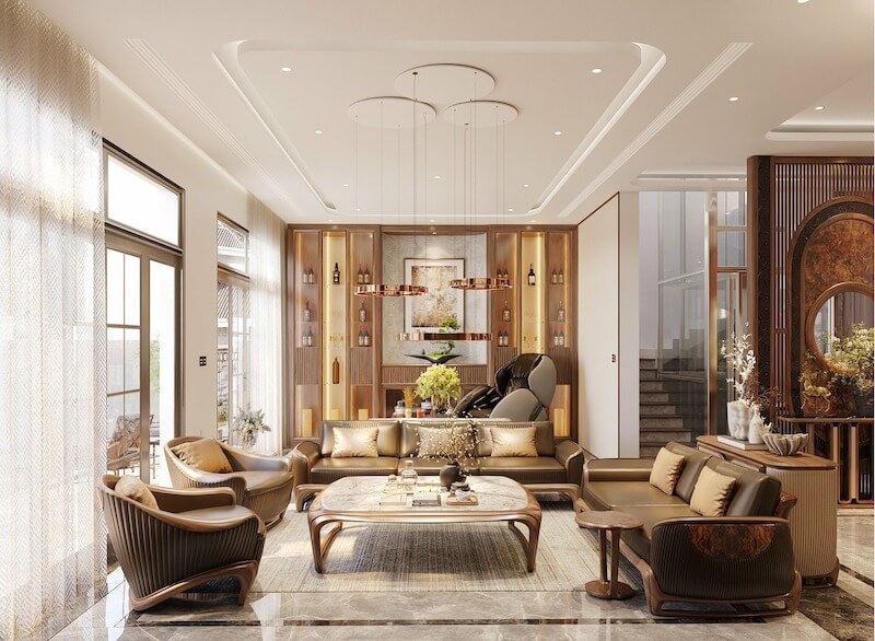 Phòng khách Neo Classic mang nhịp sống chậm rãi, nơi đường nét cổ điển được tiết chế, vật liệu ấm áp và ánh sáng dịu tạo nên cảm giác an yên, thư thái cho sinh hoạt hằng ngày