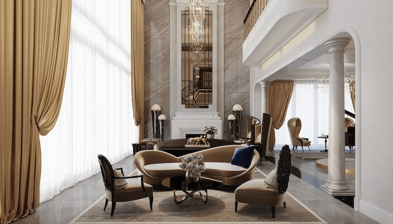 Sự kết hợp của sofa da Ý, bàn đá tự nhiên, đèn chùm pha lê, tủ gỗ veneer cao cấp và đồ decor tuyển chọn, tạo nên không gian sống sang trọng, tinh xảo 