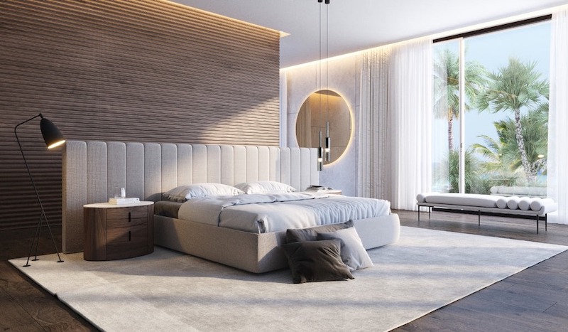 Không gian mang tinh thần đương đại với bố cục tối giản, gam trung tính ấm, ánh sáng gián tiếp tinh tế, nhấn mạnh cảm giác thư giãn, sang trọng và riêng tư