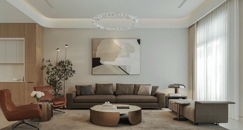 Nội thất của biệt thự song lập cần tiết chế chi tiết trang trí để tránh cảm giác chật, ưu tiên đường nét tinh giản và tỷ lệ gọn gàng