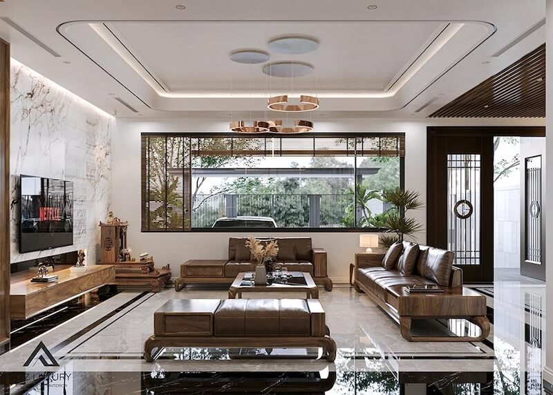 Phong cách nội thất của biệt thự tứ lập thường thiên về hiện đại hoặc bán cổ điển tinh giản để phù hợp quy mô và hình thức kiến trúc