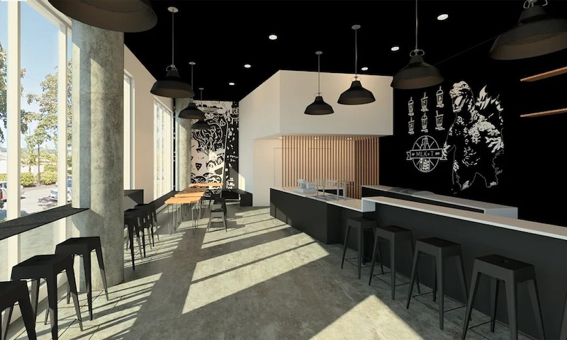 Các mảng tường bê tông xử lý texture hoặc gạch thô giúp tạo chiều sâu không gian và tăng khả năng check-in cho khách hàng trẻ