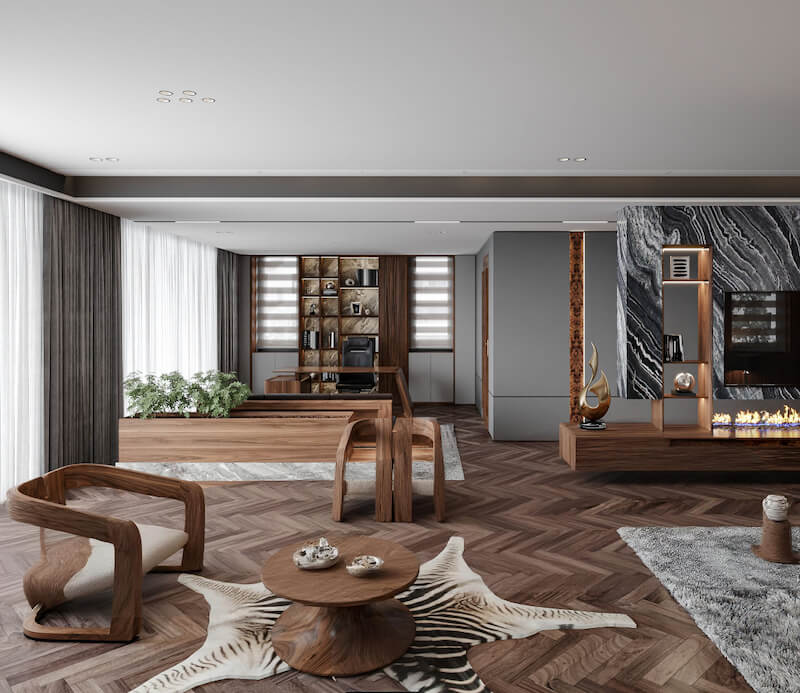 Đối với biệt thự song lập, nên ưu tiên mở cửa chính lệch trục, tăng cửa sổ ba mặt thoáng, dùng cửa kính lớn ra sân vườn, đảm bảo riêng tư, đón sáng, thông gió chéo hiệu quả