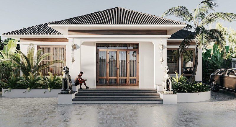 Biệt thự sân vườn mái Thái kết hợp Tân cổ điển mang vẻ đẹp tối giản nhưng vẫn giữ được thần thái sang trọng đặc trưng