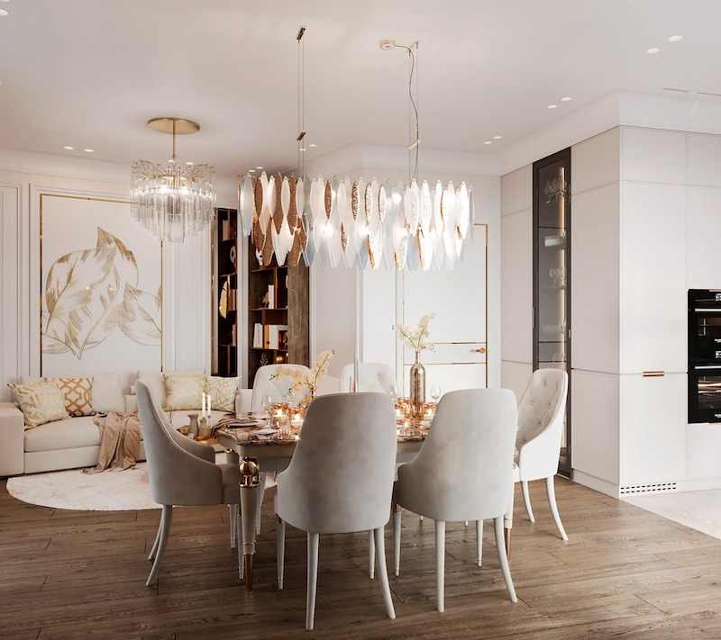 Sự kết hợp giữa chi tiết cổ điển mềm mại và nội thất hiện đại giúp không gian vừa đẳng cấp vừa gần gũi, lý tưởng cho phong cách sống thanh lịch đô thị