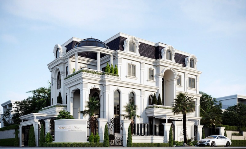 Mặt tiền tân cổ điển cần đảm bảo tỷ lệ kiến trúc cân xứng, cột và phào chỉ tinh giản, vật liệu cao cấp, màu sắc trang nhã, chiếu sáng vàng ấm để giữ vẻ sang trọng vượt thời gian