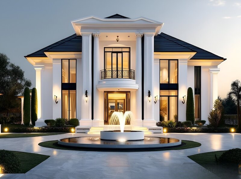 Đài phun nước trung tâm đóng vai trò điểm nhìn, tăng giá trị cảnh quan và dẫn dắt ánh nhìn về khu vực sảnh chính