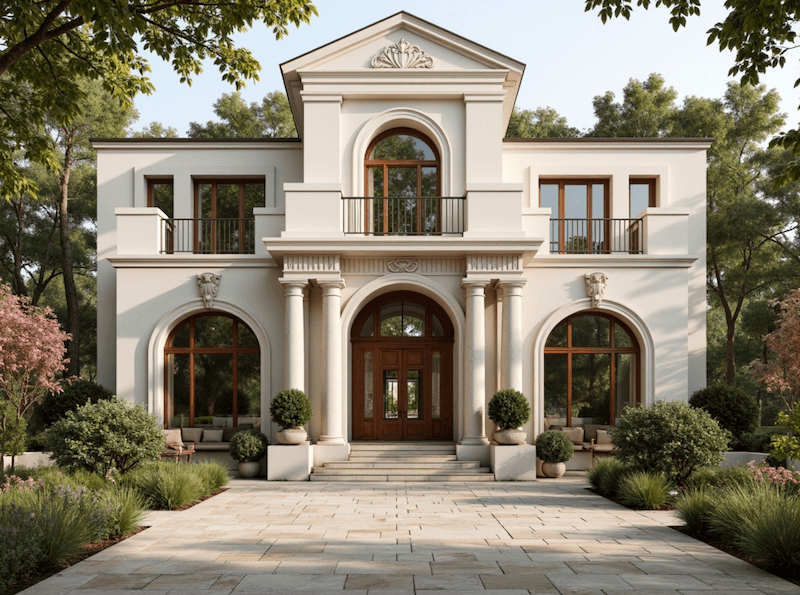 Tông trắng kem kết hợp cửa gỗ nâu ấm, phào chỉ tinh gọn làm nổi bật vẻ đẹp cổ điển pha hiện đại