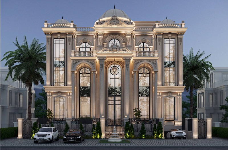 Màu sắc định hình khí chất quý tộc, chiếu sáng tôn tỷ lệ kiến trúc, làm nổi cột, phào chỉ, giúp mặt tiền sang trọng