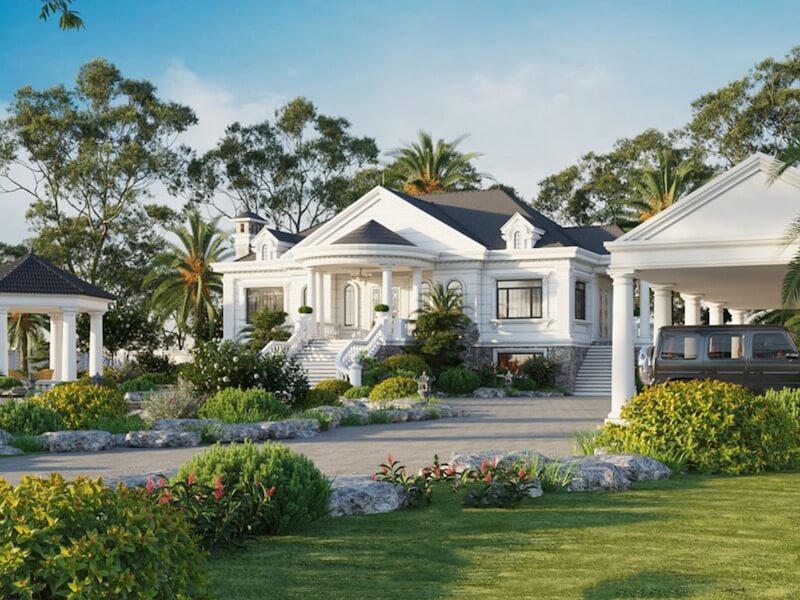 Hệ bồn cây thấp, bụi hoa nhiều tầng cao độ được bố trí tự do hơn vườn hình thức (formal), giúp cảnh quan sinh động nhưng vẫn gọn gàng, không rối mắt