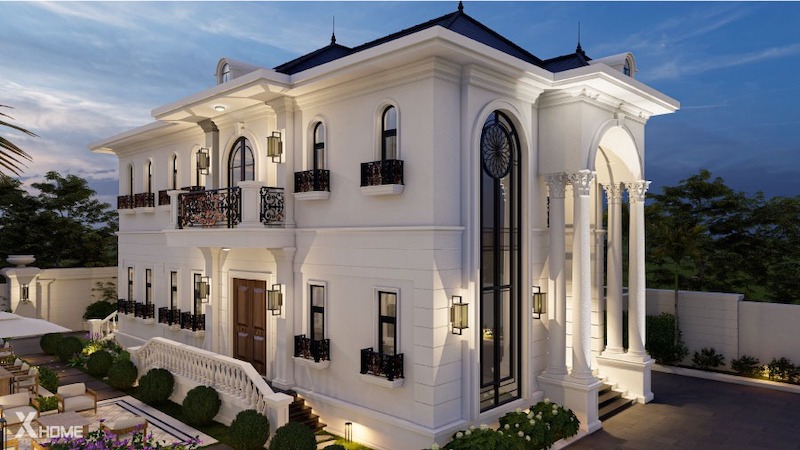 Công trình gây ấn tượng với bố cục cân xứng, cửa vòm cao thoáng, hệ cột thanh mảnh và ánh sáng vàng ấm tôn lên vẻ sang trọng, tinh tế về đêm