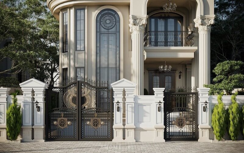 Tổng thể kiến trúc thể hiện sự bề thế qua hệ cột thức vươn cao, cửa vòm kính lớn, cổng nhôm đúc tinh xảo và bố cục cân xứng, giàu tính biểu tượng