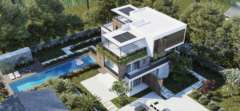 Các ban công và sân thượng được phủ xanh bằng dây leo và bồn cây, giúp công trình mềm mại hơn giữa tổng thể nhiều đường nét thẳng 