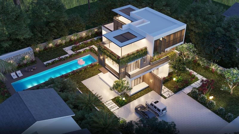 Ban công tầng hai được phủ dây leo xanh mát, mang lại cảm giác mềm mại và tăng sự kết nối giữa kiến trúc với thiên nhiên