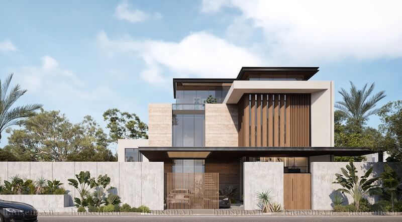 Biệt thự gỗ óc chó theo hướng hiện đại, sang trọng phù hợp gia chủ yêu thích sự tinh giản đẳng cấp, đề cao giá trị bền vững và không muốn không gian sống lỗi thời theo xu hướng ngắn hạn