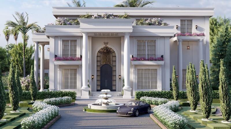 Tỷ lệ vàng và tính đối xứng giúp biệt thự tân cổ điển đạt bố cục hài hòa, mặt tiền bề thế, tạo cảm giác sang trọng, chuẩn mực kiến trúc châu Âu