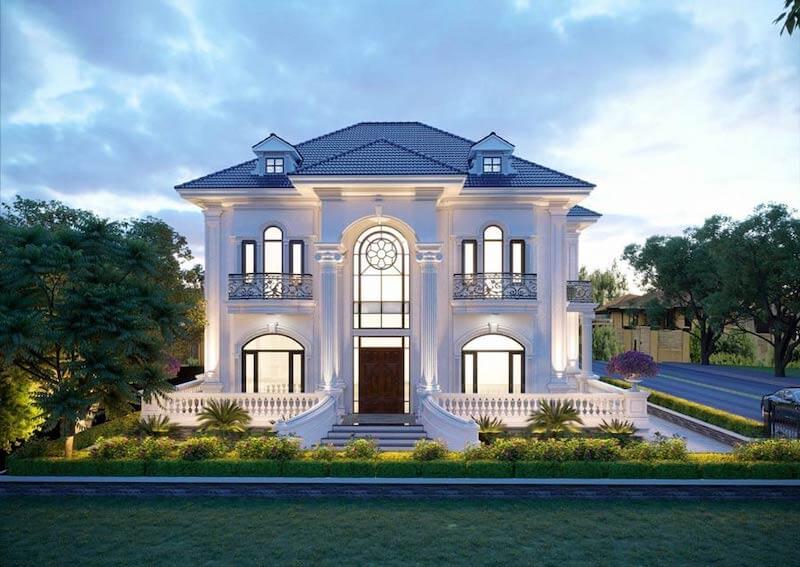 Khung cửa vòm kính lớn ở trung tâm tạo điểm nhấn sang trọng đồng thời giúp không gian nội thất đón ánh sáng tự nhiên tối đa