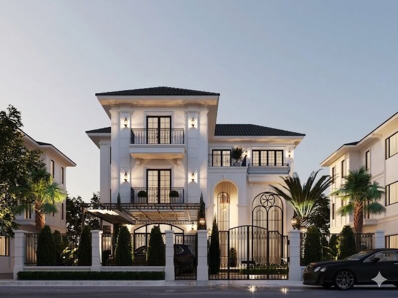 Khu vực mái che gara bằng khung kính và sắt sơn tĩnh điện vừa hiện đại vừa đảm bảo tính thẩm mỹ cho tổng thể kiến trúc