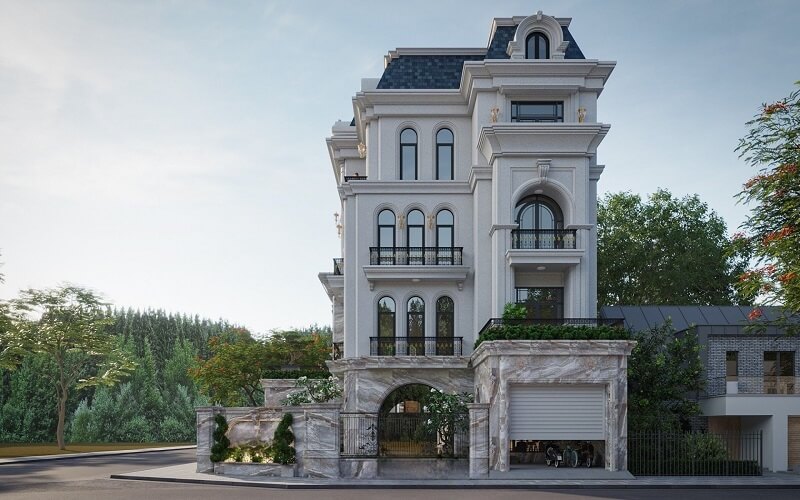 Tổng thể kiến trúc tạo cảm giác bề thế, sang trọng, đồng thời khẳng định vị thế và gu thẩm mỹ đẳng cấp của gia chủ