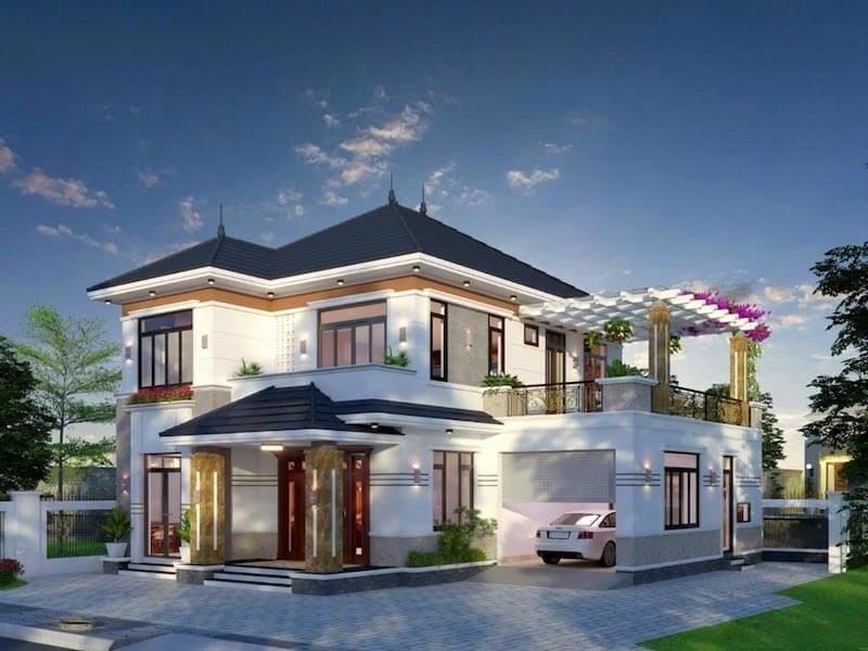 Khu sân thượng được bố trí giàn pergola cùng cây xanh trang trí, mang đến không gian thư giãn thoáng đãng và gần gũi với thiên nhiên