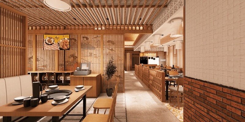 Tông màu gỗ sáng kết hợp ánh đèn vàng giúp tổng thể trở nên ấm áp, sạch sẽ và phù hợp với mô hình gia đình hoặc nhóm bạn trẻ