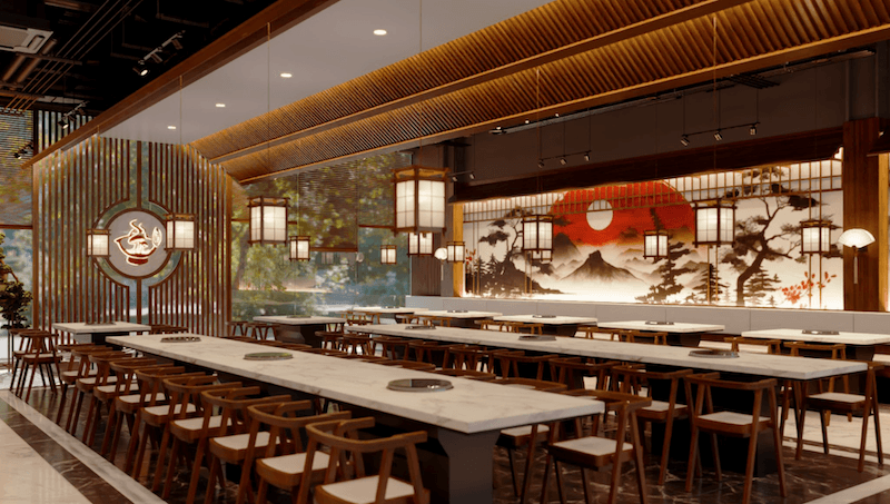 Quán lẩu phong cách Nhật Bản bình dân ưu tiên không gian gọn gàng, bàn ghế đơn giản, giá hợp lý và phục vụ nhanh