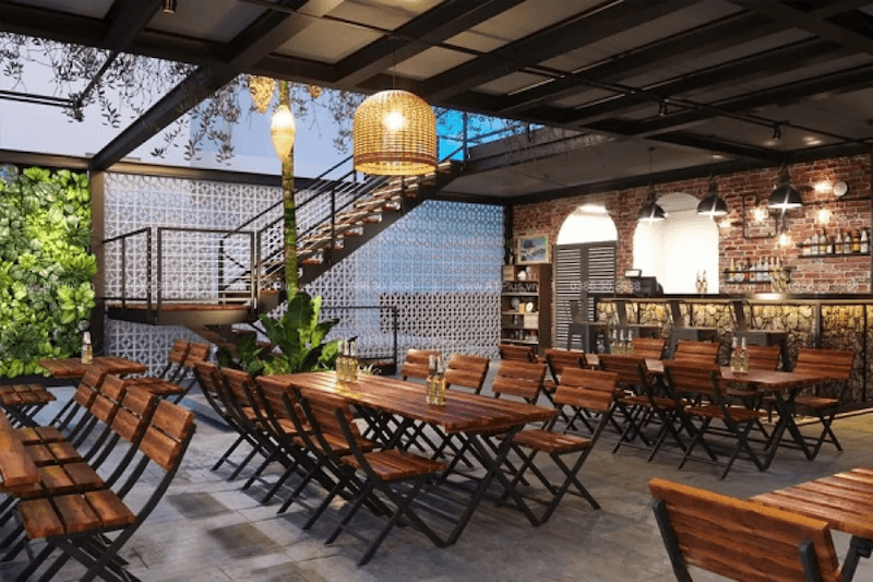 Bàn ghế chân sắt đơn giản để tăng độ bền và dễ vệ sinh sau giờ cao điểm