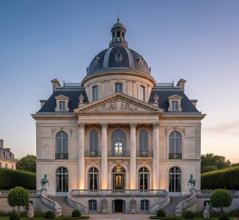 Thiết kế đối xứng chuẩn cổ điển, mái vòm trung tâm hoành tráng, cột Corinth đồ sộ, phù điêu tinh xảo, tạo tổng thể uy nghi và quyền lực 