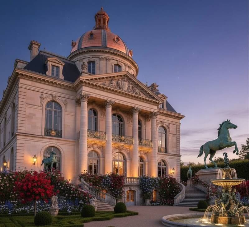 Khối nhà cân đối, mái vòm trung tâm bọc kim loại sang trọng, cột Corinth khỏe khoắn, phù điêu tinh xảo, kết hợp sân vườn tạo khí chất quyền quý 