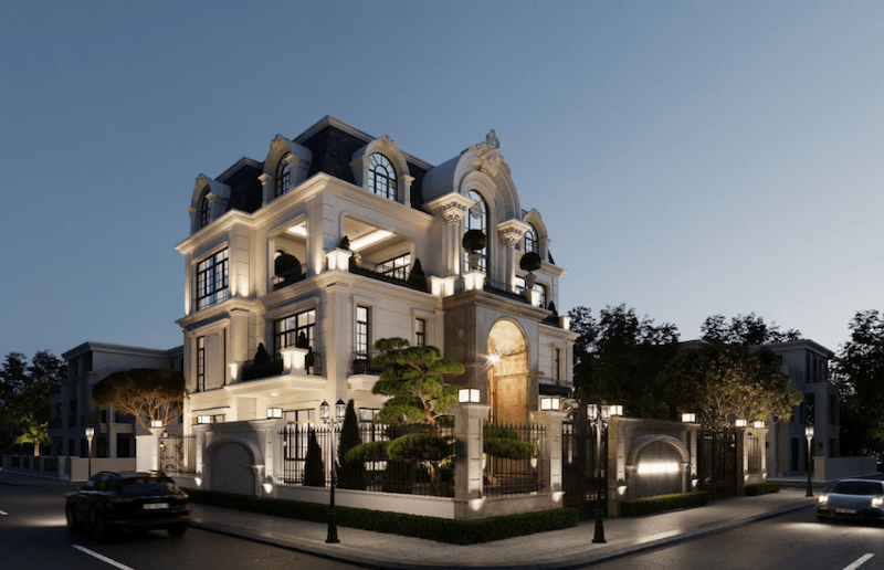 Các lớp ánh sáng được bố trí khéo léo ở mặt tiền giúp tôn vinh hệ cột, phào chỉ và hình khối kiến trúc, tạo chiều sâu, khẳng định vẻ sang trọng và đẳng cấp về đêm